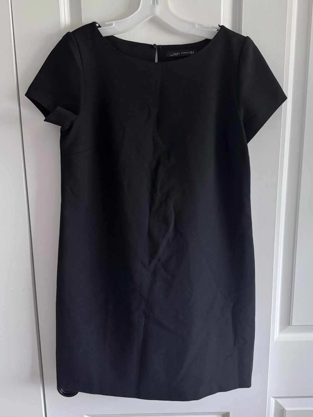 Zara Classic Black Short-Sleeve Mini Shift Dress